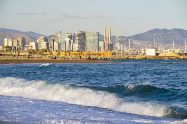 panoramik manzaralı Barcelona beach 
