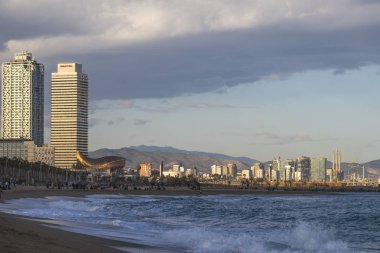 panoramik manzaralı Barcelona beach 