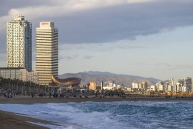 panoramik manzaralı Barcelona beach 