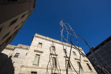 Barcelona, Spain - Februay 8, 2017: Monument als Castellers ( monument to the Castellers or Human Towers) in Placa de Sant Miquel