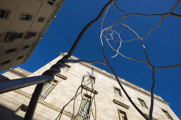 Barcelona, Spain - Februay 8, 2017: Monument als Castellers ( monument to the Castellers or Human Towers) in Placa de Sant Miquel