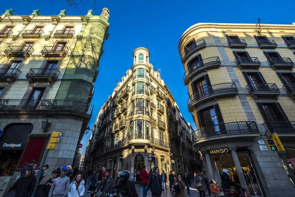 Barcelona Hiszpania Lutego 2017 Turystyka Las Ramblas Jednej Najbardziej Charakterystycznych — Zdjęcie stockowe