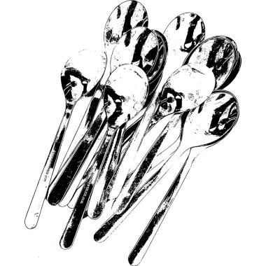 Yüksek kontrastla yapılmış bir resimde modern kaşık grubu.