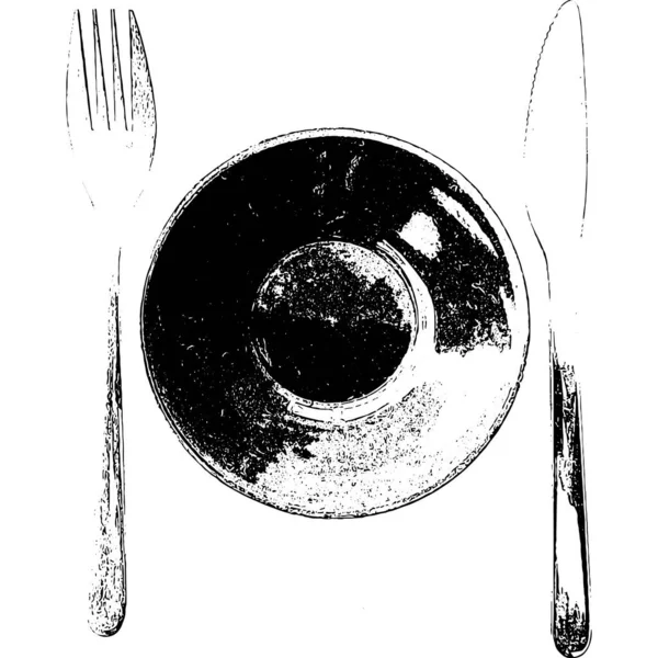 Beyaz Arka Planda Bir Çatal Bıçağın Yüksek Kontrastlı Çizimi — Stok fotoğraf