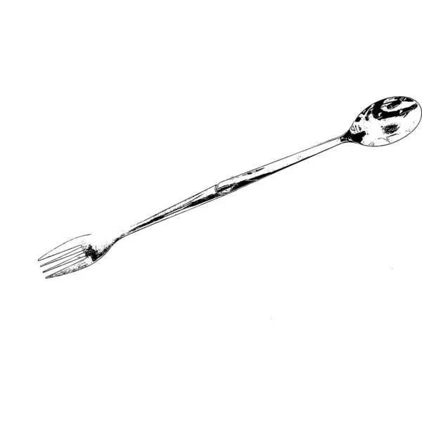 白色背景上叉子和勺子的高对比度插图 — 图库照片