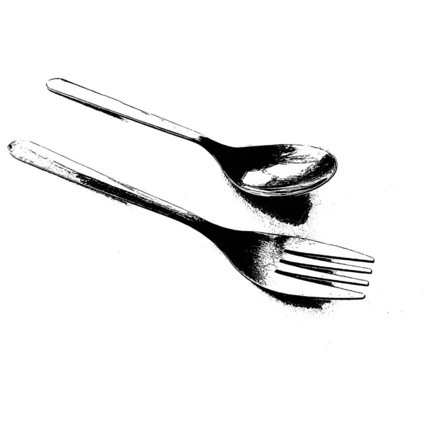 High Contrast Illustration Fork Spoon White Background — Stock fotografie