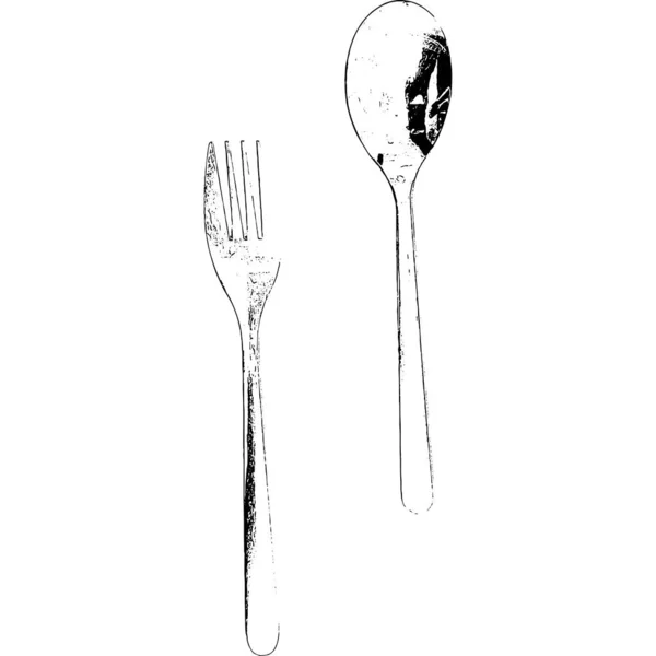 High Contrast Illustration Fork Spoon White Background — Stock fotografie