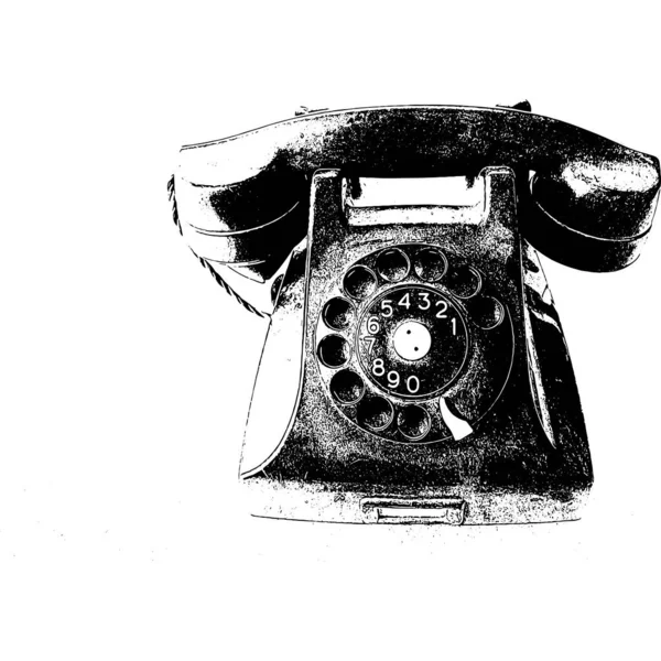 Fekete Fehér Illusztráció Magas Kontrasztú Régi Fekete Telefon Fehér Alapon — Stock Fotó
