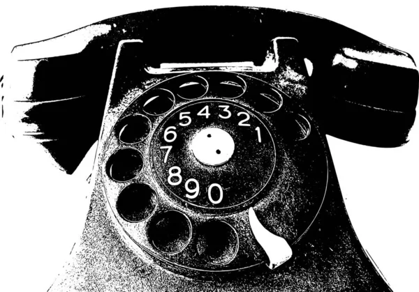 Чорно Біла Ілюстрація Високим Контрастом Старого Чорного Телефону Білому Тлі — стокове фото