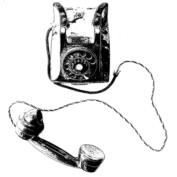 Schwarz Weiß Illustration Mit Hohem Kontrast Eines Alten Schwarzen Telefons — Stockfoto