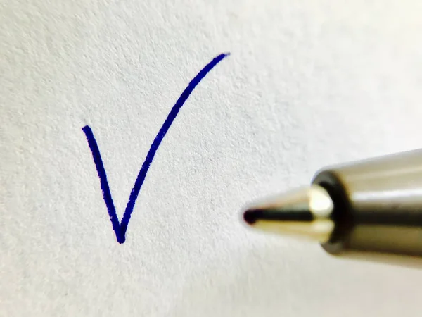 Check - ballpoint pen and checkmark — Stock Photo, Image