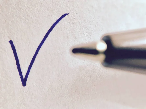 Check - ballpoint pen and checkmark — Stock Photo, Image