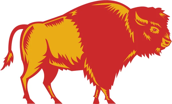 Amerikaanse bizon kant houtsnede — Stockvector