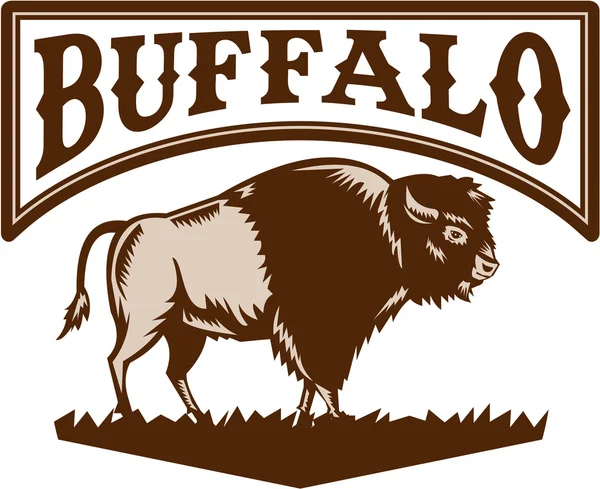 Buffalo Amerikaanse bizon kant houtsnede — Stockvector