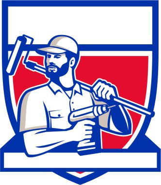 Tamirci Akülü matkap Paintroller kalkan Retro