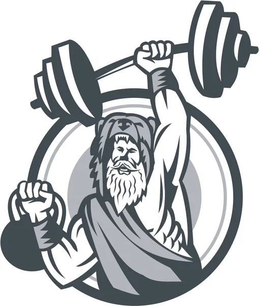 Berserker opheffing Barbell Kettlebell cirkel Retro — Stockvector