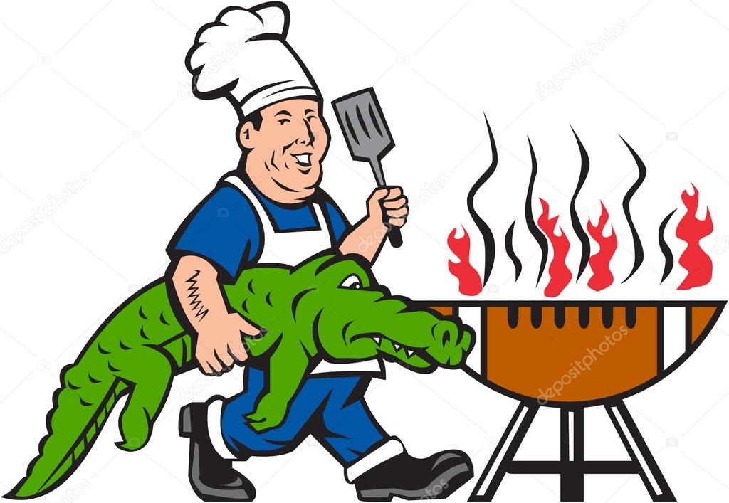 Chef Alligator Spatula BBQ Grill Cartoon