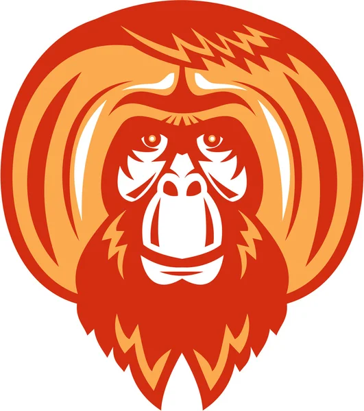 Orangutan Bearded Front Retro — Stock Vector