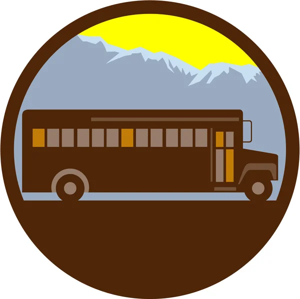 Школьный автобус Винтажные горы круг Ретро — стоковый вектор