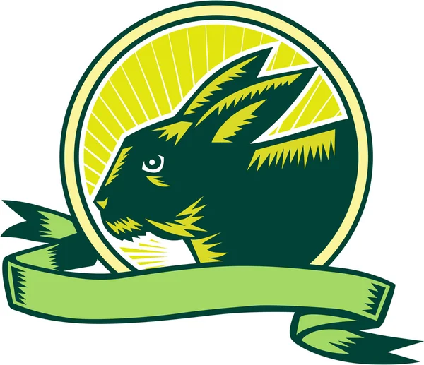 Ruban de cercle de tête de lapin Woodcut — Image vectorielle