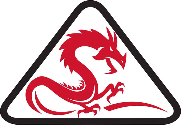 赤いドラゴンのシルエット三角形レトロ — ストックベクタ