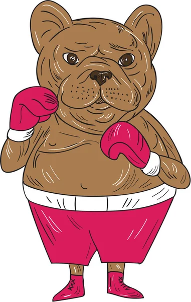 Bulldog francese Boxer Boxing Stance Cartoon — Vettoriale Stock