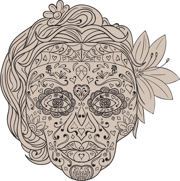 Female Sugar Skull Calavera Retro — Stock Vector