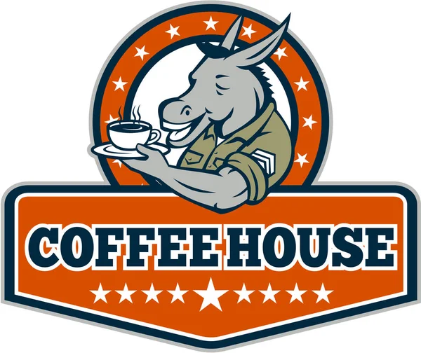 Army Sergeant Donkey Coffee House Cartoon — Stock Vector