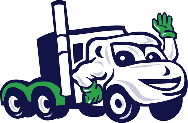 Semi caminhão equipamento acenando desenhos animados — Vetor de Stock