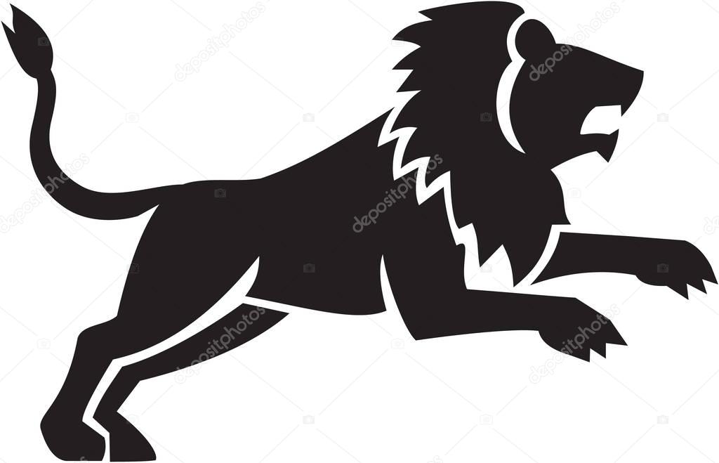 Download Lion jumping silhouette | Lion Jumping Silhouette Side Retro — Stock Vector © patrimonio #133046332