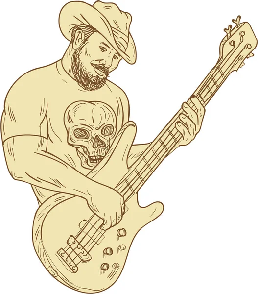 Cowboy-Bass-Gitarre isolierte Zeichnung — Stockvektor