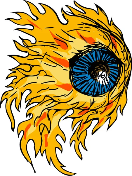 Globe oculaire flamboyant sur le feu dessin — Image vectorielle