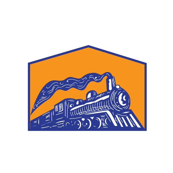 Steam Locomotive Train Coming Crest Retro — Stock Vector