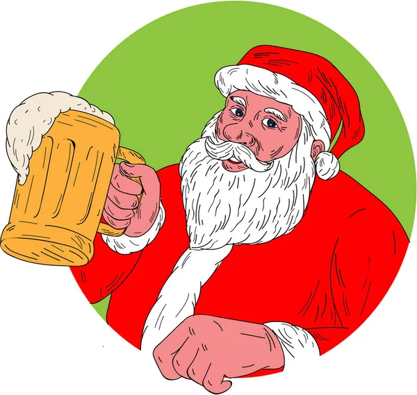 Santa Claus dricka öl ritning — Stock vektor