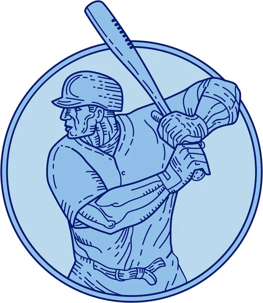 Baseball Player Batter Batting Circle Linea Mono — Vettoriale Stock