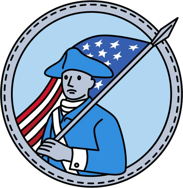 Ligne Mono du Cercle du drapeau du soldat révolutionnaire américain — Image vectorielle