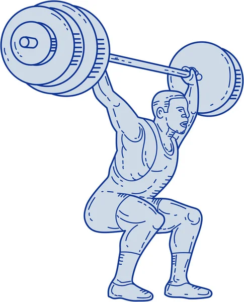 Weightlifter Lifting Barbell Mono Line — Stock Vector