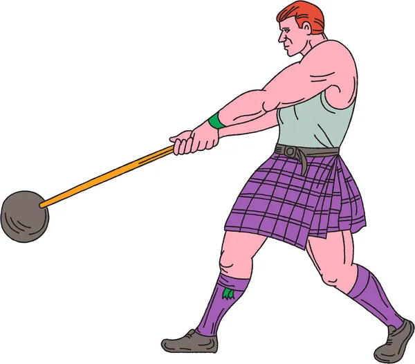 Weight Throw Highland Games Athlete Drawing — Stock Vector