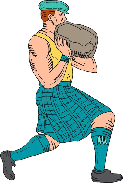 Taş atmak Highland oyunları atlet çizim — Stok Vektör
