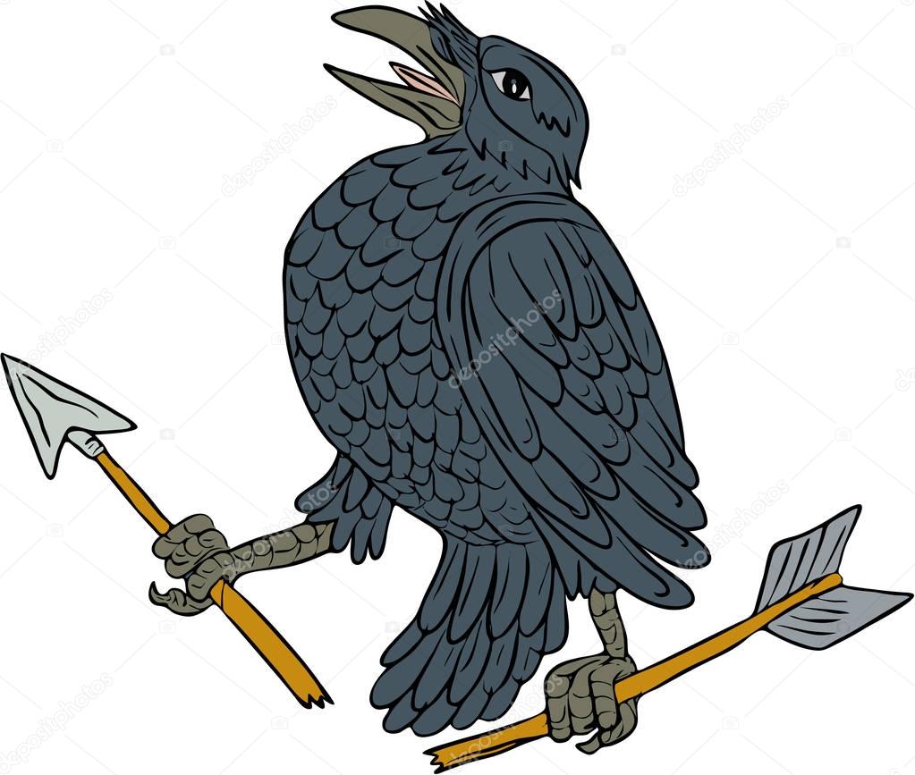 Crow Clutching Broken Arrow Drawing
