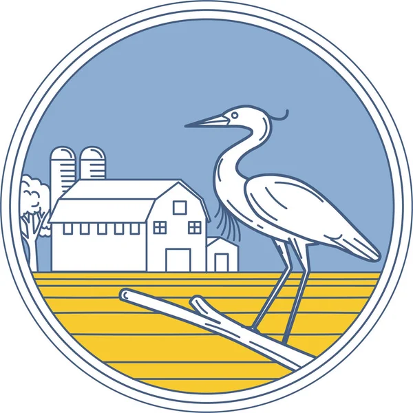 Blauwe reiger boerderij schuur cirkel Retro — Stockvector