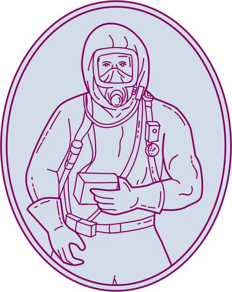 Traje de trabajador Haz Chem Oval Mono Line — Vector de stock