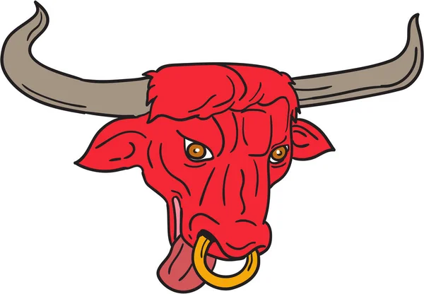 Texas Longhorn Red Bull Drawing — Stock Vector