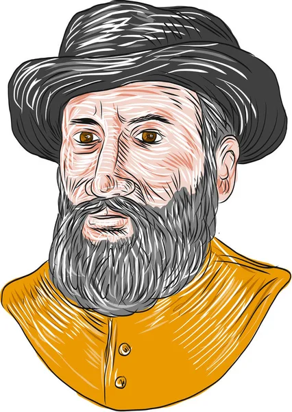 Ferdinand Magellan Büste Zeichnung — Stockvektor