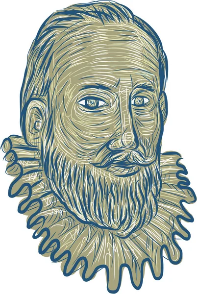 Sir Walter Raleigh poprsí výkresu — Stockový vektor