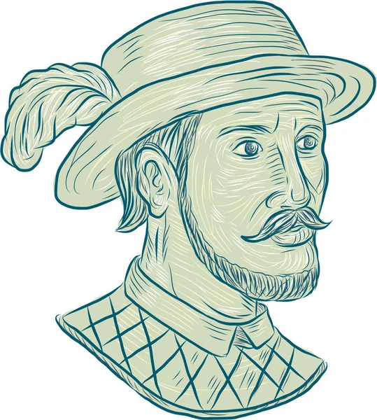 Juan Ponce de Leon Explorer çizim — Stok Vektör