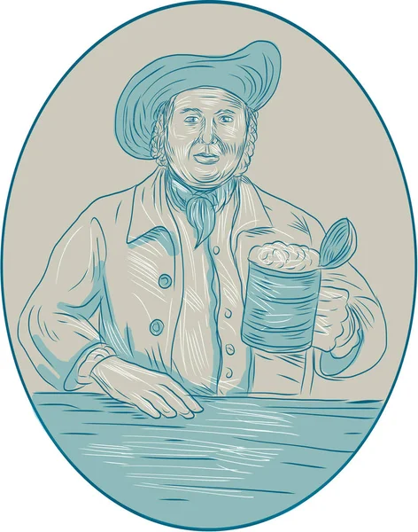 Джентльмен, пьющий пиво Танкард Овальный Рисование — стоковый вектор
