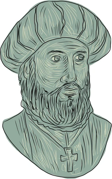 Vasco da Gama Explorador Busto Desenho — Vetor de Stock