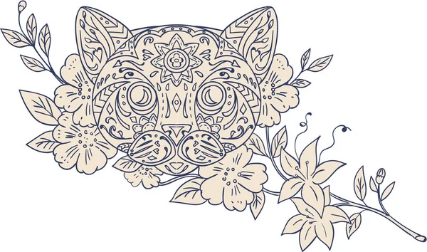 Cabeça de gato Jasmim Flor Mandala — Vetor de Stock