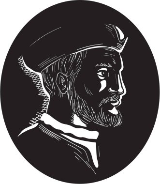 Jacques Cartier Fransız kaşif Oval gravür